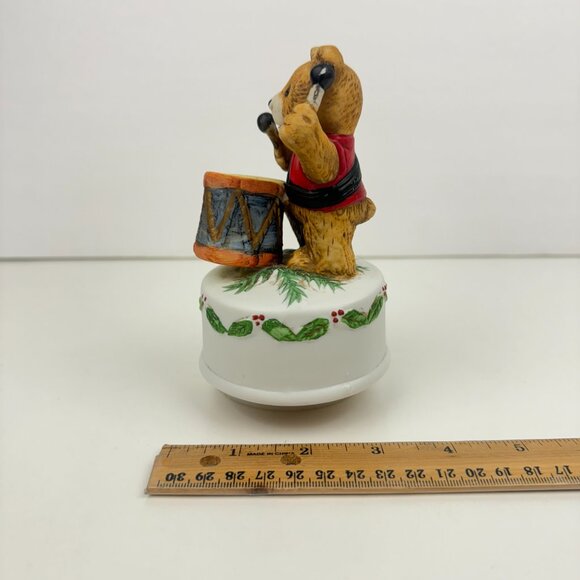 Vtg Christmas Windup Musical Teddy Bear Figurine‎ Jingle Bells Song Ceramic - Picture 5 of 9